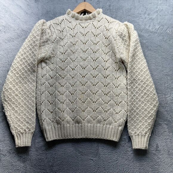 Vintage Cream Sweater Womens Large Boho Granola Ethereal Wool Ruffle 80s Y2K 90s - Picture 1 of 13